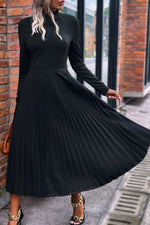 Load image into Gallery viewer, Ruffle Collar Pleated Long Sleeve Dress
