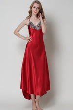 Load image into Gallery viewer, Full Size Lace Trim V-Neck Spaghetti Strap Satin Night Dress
