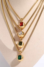 Load image into Gallery viewer, Zircon 18K Gold-Plated Geometrical Pendant Necklace – Available in Olive, Deep Red, Transparent, and Green
