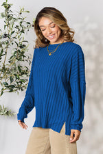 Load image into Gallery viewer, Ribbed Round Neck Slit Knit Top
