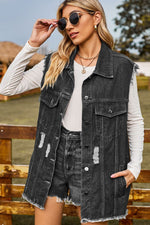 Load image into Gallery viewer, Sleeveless Button-Up Collared Denim Top with Pockets
