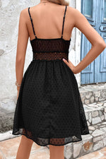 Load image into Gallery viewer, Swiss Dot Spaghetti Strap Spliced Lace Dress
