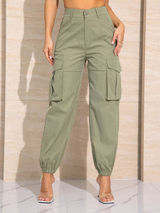 Double Take Buttoned High Waist Long Pants with Pockets