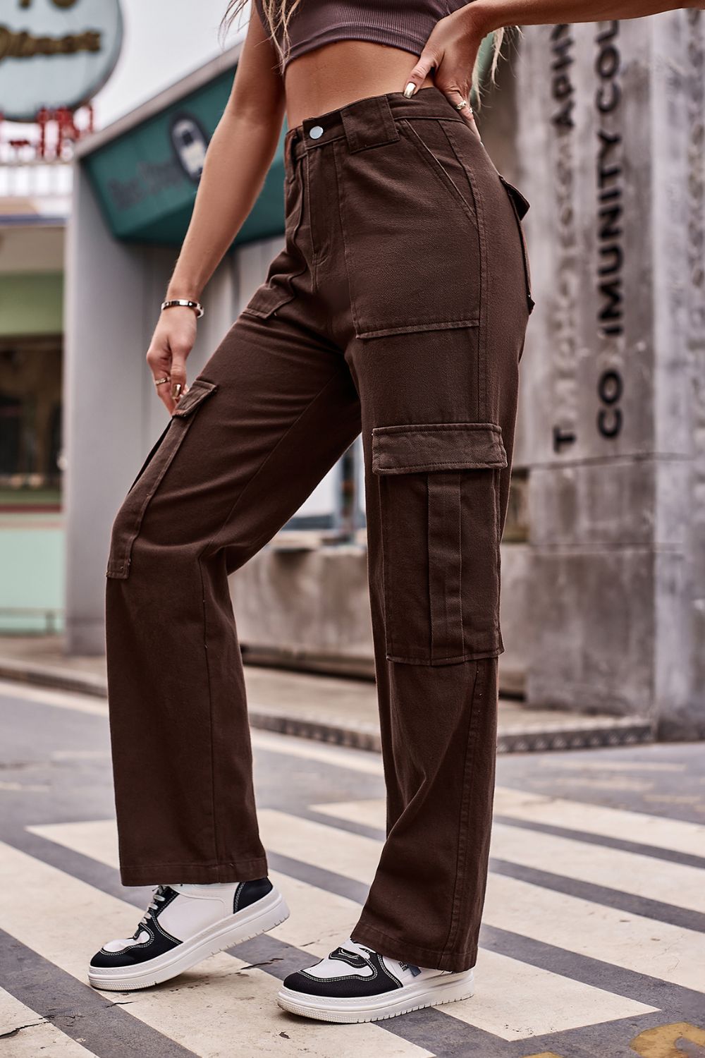 Buttoned High Waist Loose Fit Jeans Pants