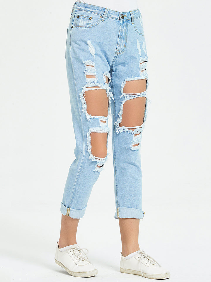 Button Fly Distressed Cropped Jean Pants