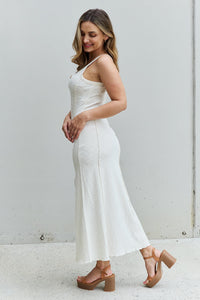 Full Size Notch Neck Maxi Dress with Slit in Ivory