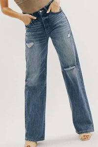 Button Fly Distressed Washed Jeans