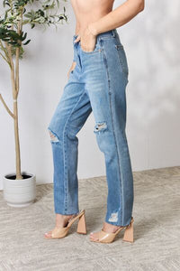Distressed Raw Hem Straight Jeans