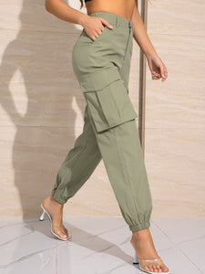 Double Take Buttoned High Waist Long Pants with Pockets