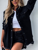 Load image into Gallery viewer, Raw Hem Collared Neck Long Sleeve Denim Jacket
