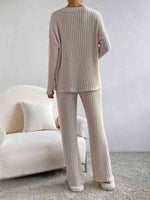Load image into Gallery viewer, Ribbed V-Neck Long Sleeve Top and Pants Set
