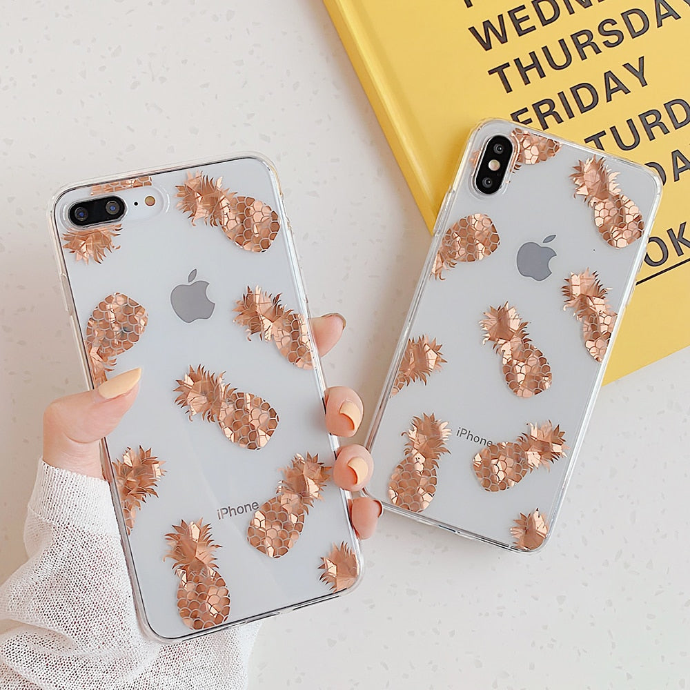Leaves & Pineapple Clear Phone Case For iPhone
