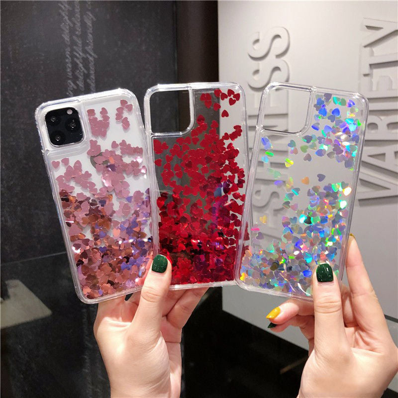 Glitter Love Heart Sequins Phone Case For iPhone