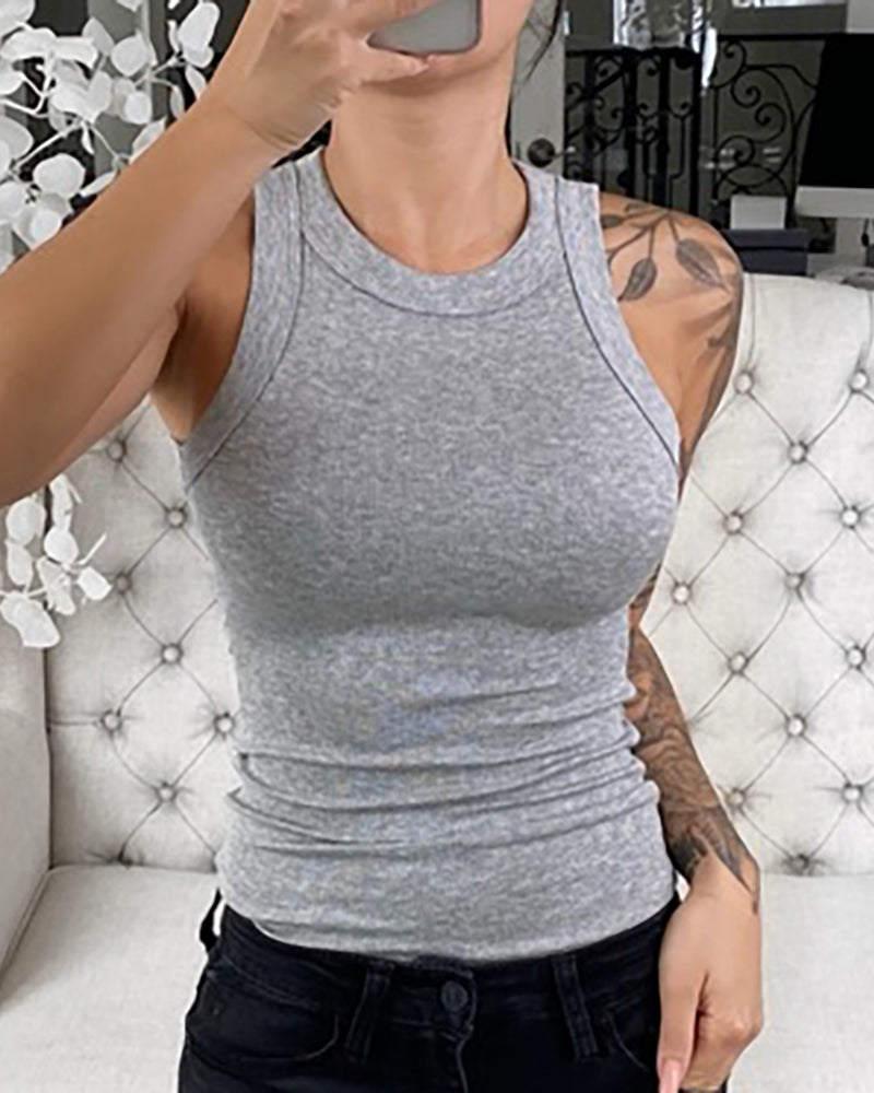 Solid Round Neck Tank Top