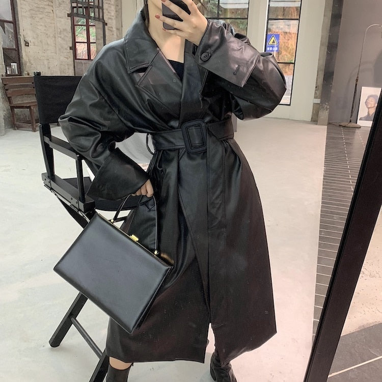 Oversized Leather Trench Coat