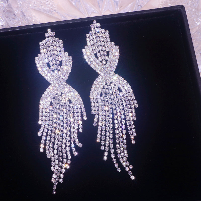 Elegant Long Tassel Crystal Earrings