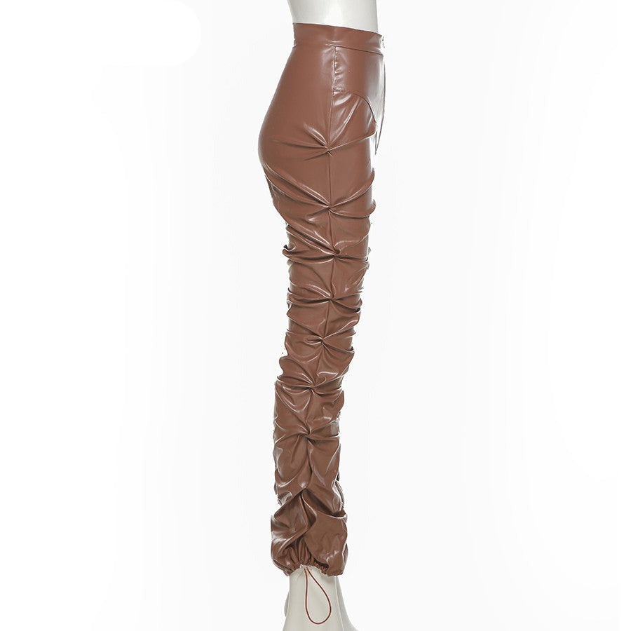 Pleated Leather Pants