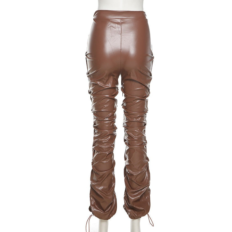Pleated Leather Pants