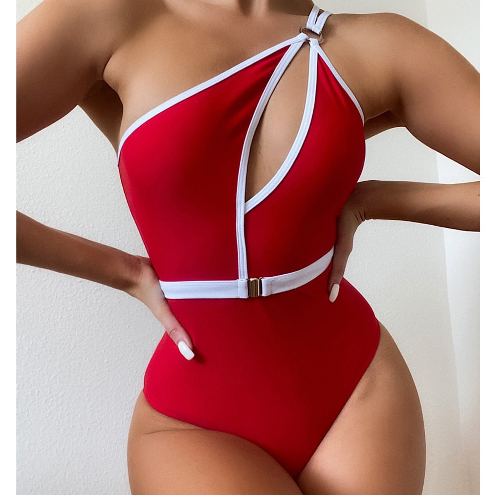 Hollow Out One Shoulder Swimwear