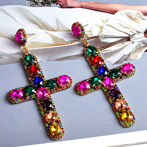 Colorful Cross Crystal Earrings