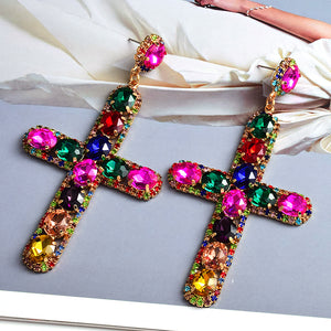 Colorful Cross Crystal Earrings