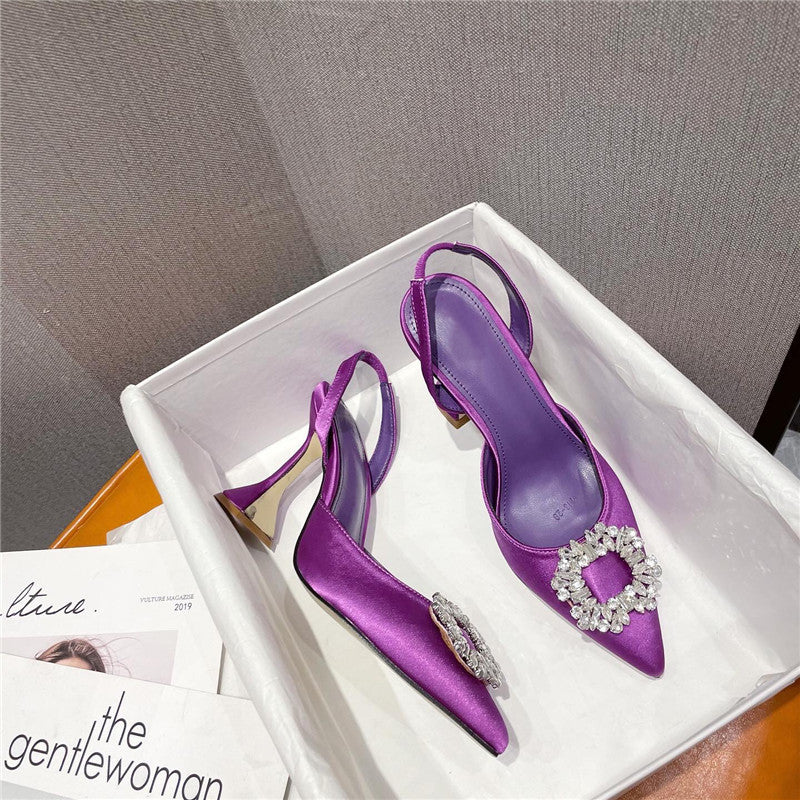 Pointed Toe Crystal Slingback Pumps