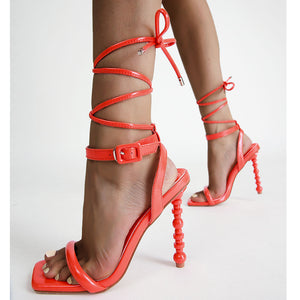 Buckle Strappy Square-Toe Heels