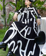 Load image into Gallery viewer, Black and White Printed Oversized Dress
