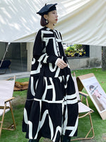 Load image into Gallery viewer, Black and White Printed Oversized Dress
