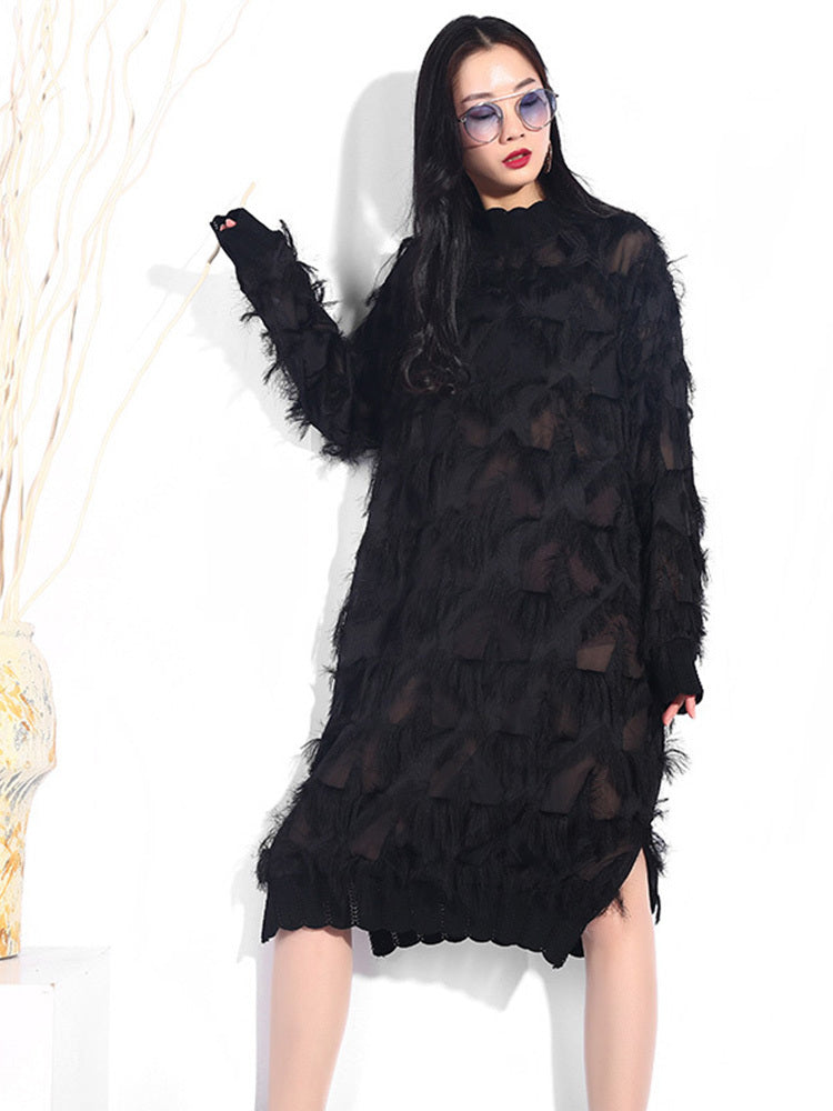Black Oversized Fringe Dress