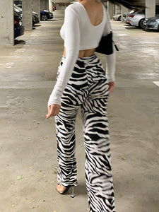 Zebra Print Wide Leg Pants