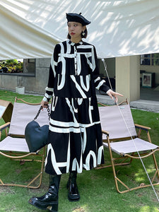 Black and White Printed Oversized Dress