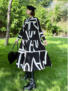 Black and White Printed Oversized Dress